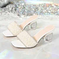 Aneikeh White Pearl Shiny Sandals Slippers Women Transparent Thick Bottom Party Dress Mules High Heels 2026 Summer Heeled Beach - Image 5