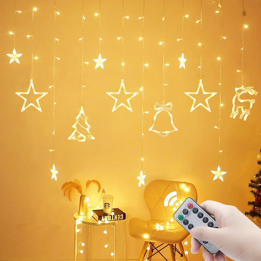 

3.5M 220V 110V LED Moon Star Christmas Garland String Lights Fairy Curtain Light For Home New Year Party Wedding Holiday Decor