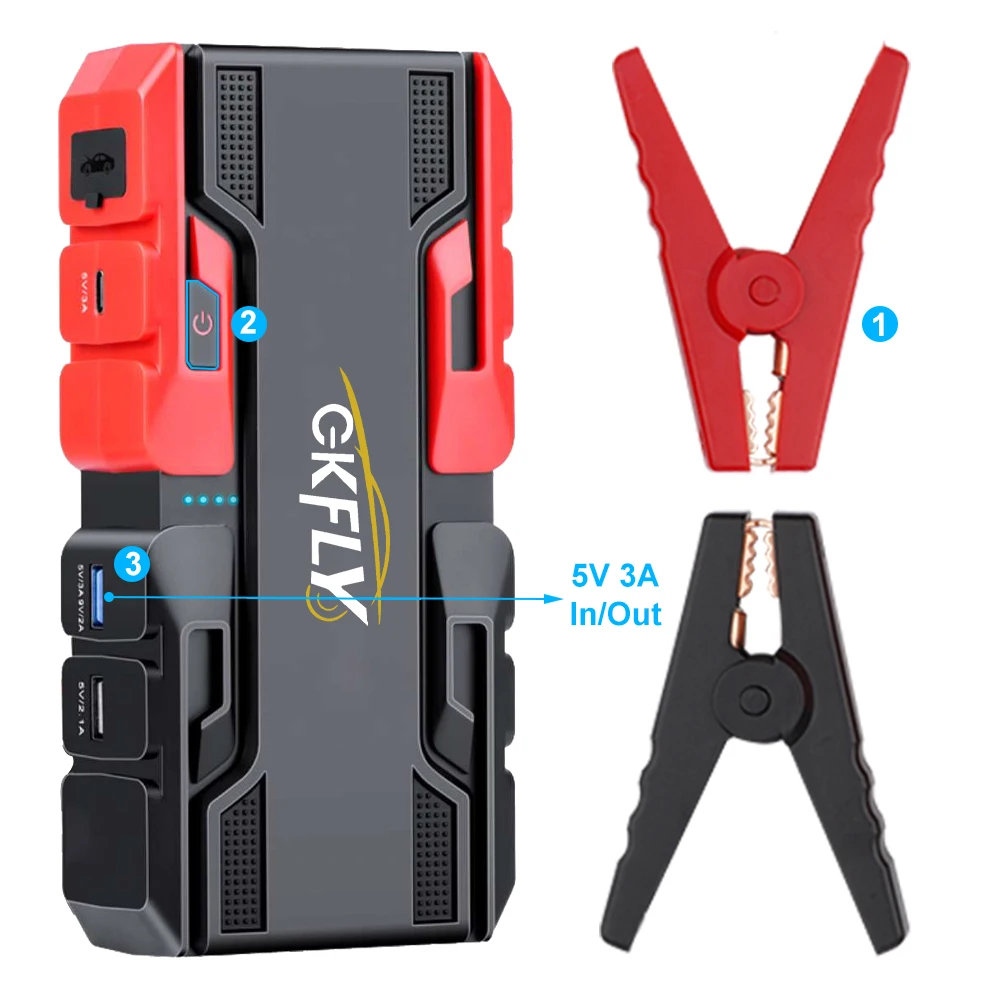 Jump starter USB ports close-up