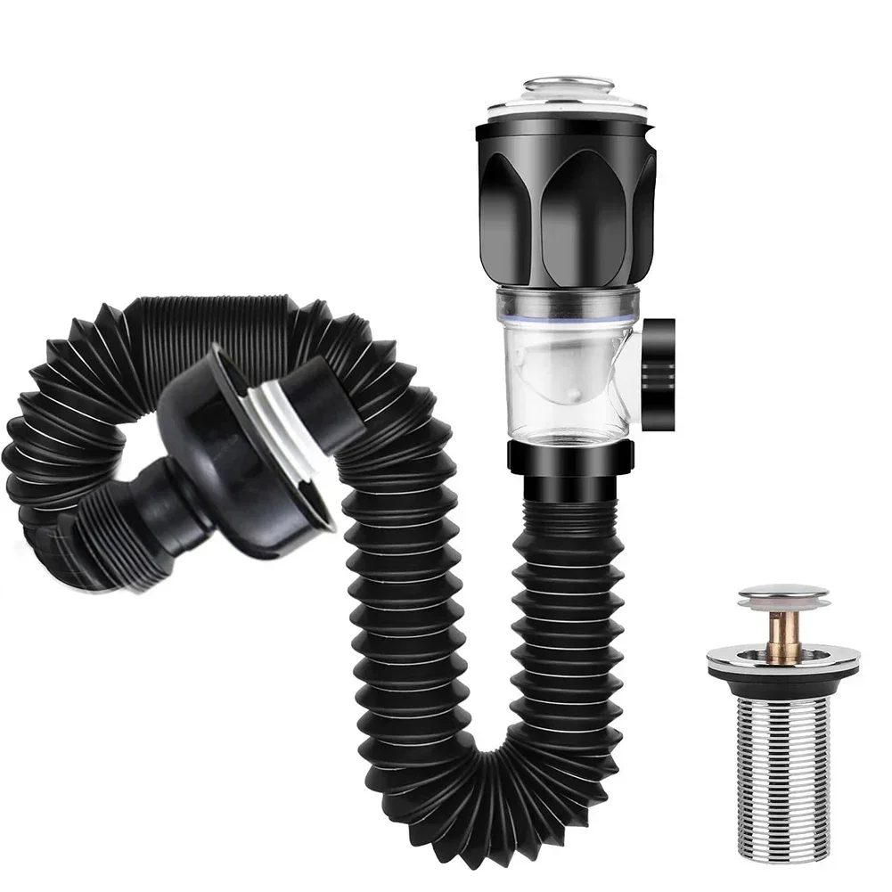 Sink Drain Pipe Upgrade Washbasin Drain Fitting Press Type Siphon With Odor-Proof And Anti-Insect Design Suitable For 40-50mm Sink Holes