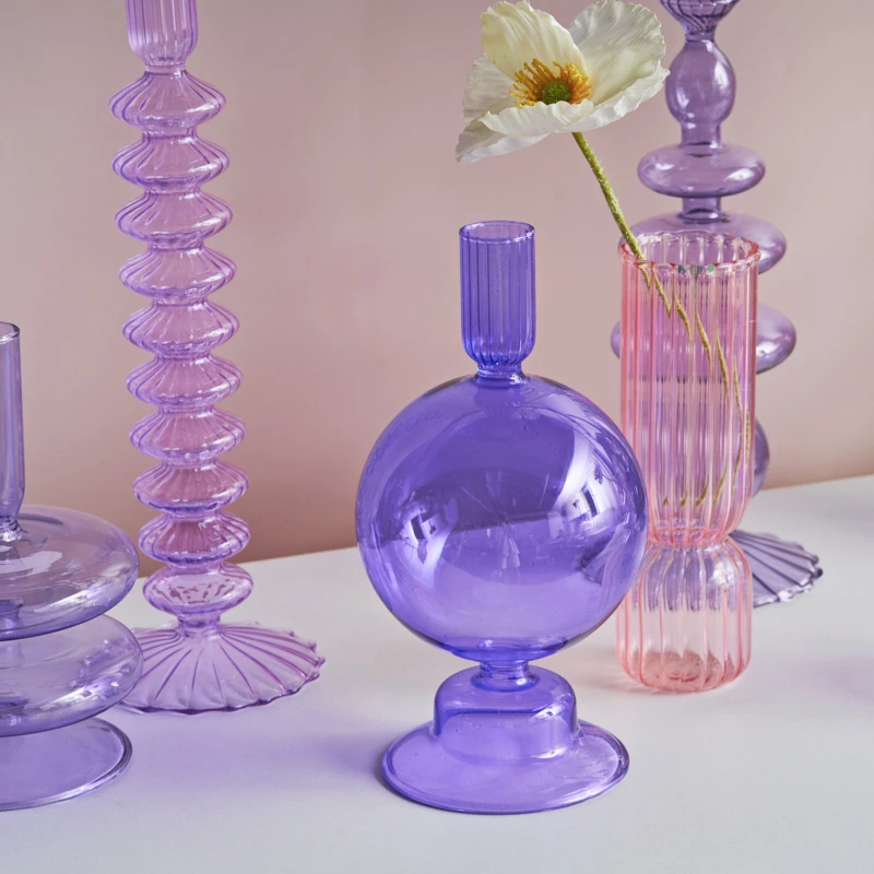 Lilacガラスキャンドルホルダー、キャンドルホルダー、結婚式の
