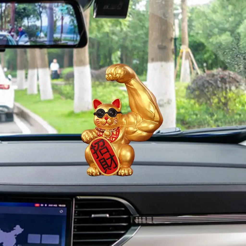 Giant Lucky Cat Statue Resin Muscle Arm Figurines Waving Arm Fortune Cat Powered Home Office Car Decor cat figurine decoration cat figurines ornament crafts resin ornaments resin crafts miniature figurines