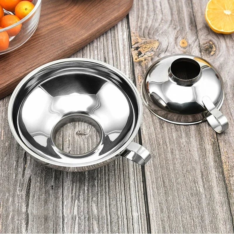 Stainless Steel Wide Mouth Canning Funnel Hopper Thick Salad Dressing Funnel Wide Mouth Can for Oil Wine Kitchen Cooking Tool