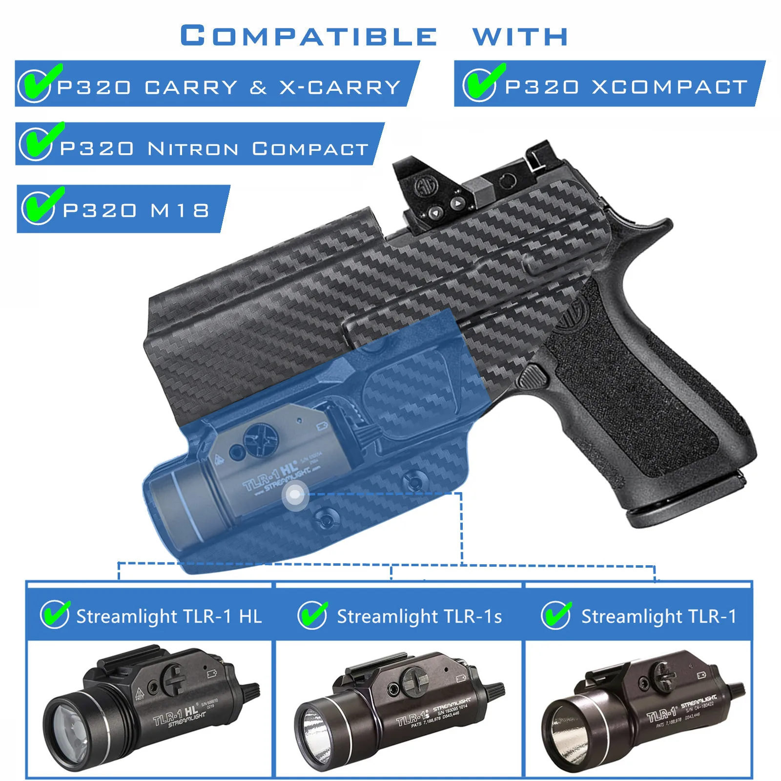 P320 Holster with Light IWB Kydex Holster for Sig P320 M18 Carry Compact w/ TLR-1 HL 1S Flashlight Red Dot Optic Concealed Carry 3