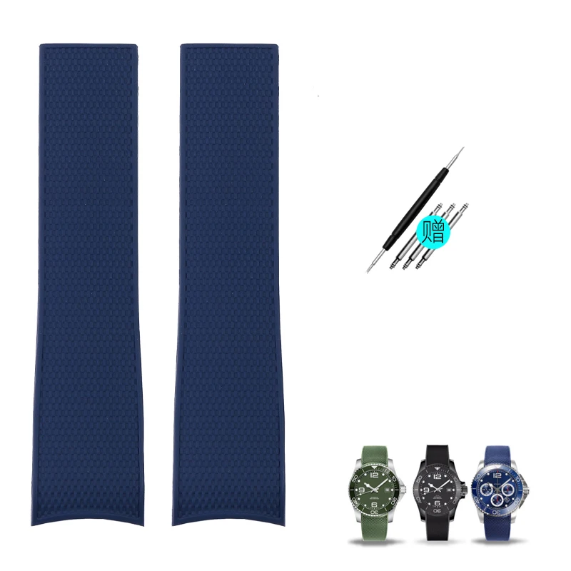 thumbnail image 1 of Correa de reloj de caucho con extremo curvado de 21 mm para Longines Conquest Silicone L3.742.4 642 781 782 Style Bracelet Fold-over Buckle Watchband, 1 of 5