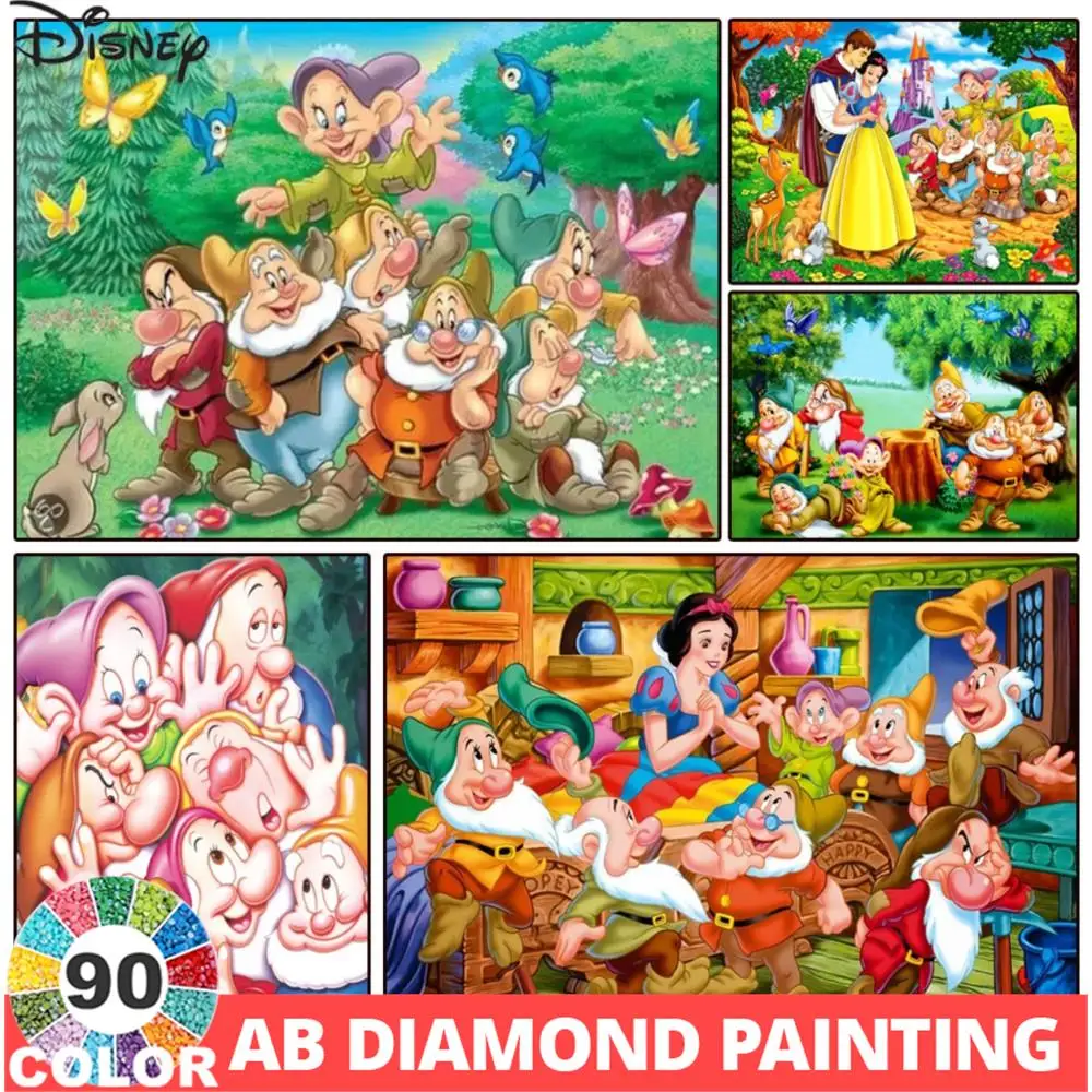 AB 벨벳 7 난쟁이 아트 DIY 5D 90 색 다이아몬드 페인팅 디즈니 백설공주 모자이크 아트, 전체 자수 어린이 집 장식 