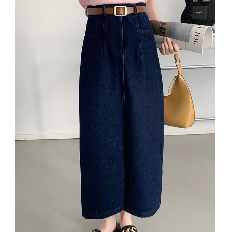 

Solid Women's Denim Skirt Loose Fashion High Waist Slit Straight Skirt Mid Length Casual Early Spring Ladies Short Skirt 2022