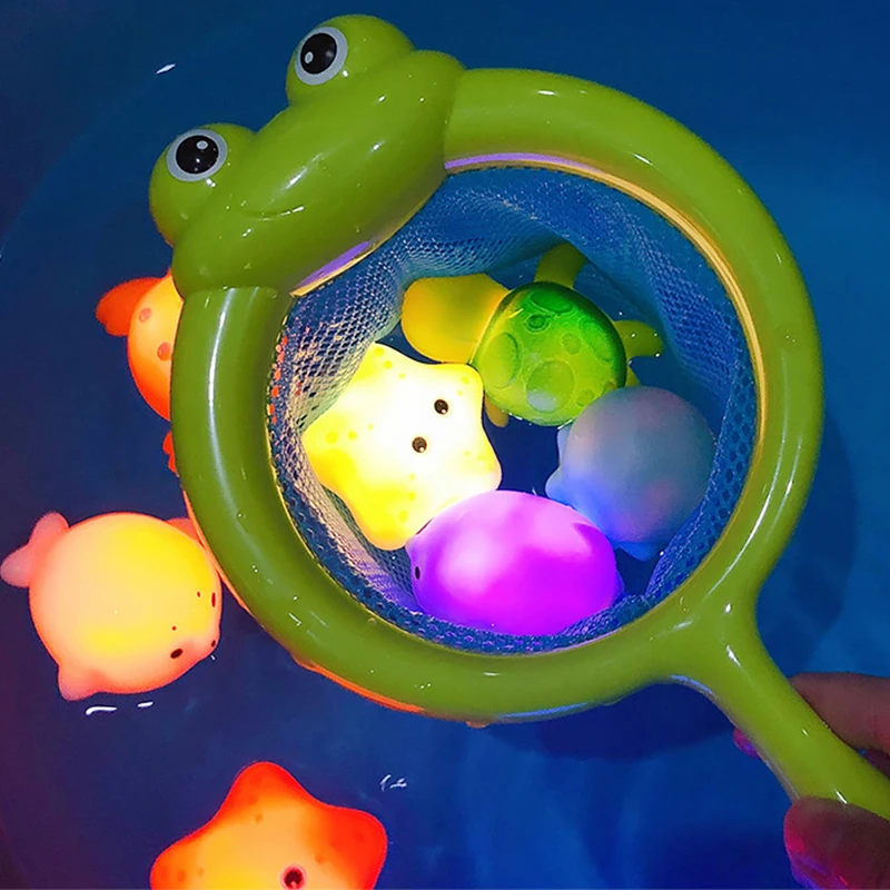 Baby Cute Animals Bath Toy Swimming Water LED Light Up Toys Soft Rubber