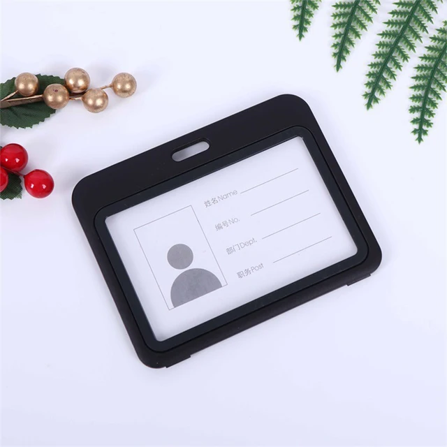 Cheap Transparent Credential Badge Holder Lanyard for Business Meeting Visiting Hang Pass Tag ID Card Candy Color Protector Case H-Black