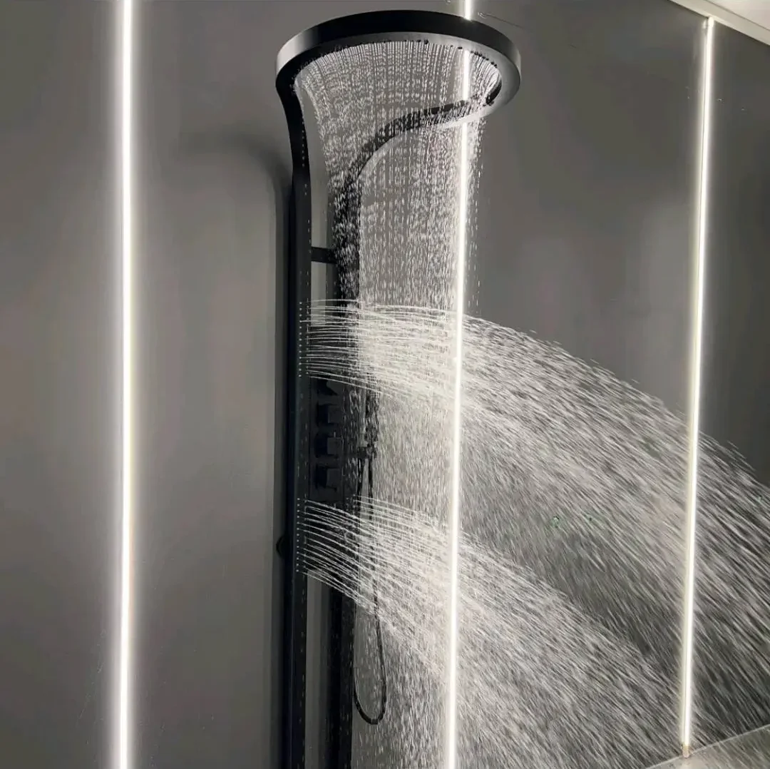 2024 Hot Sale Black Multifunction Bathroom Waterfall Rainfall Shower Panel Column Sprinkler Massage Set System Stainless steel 3