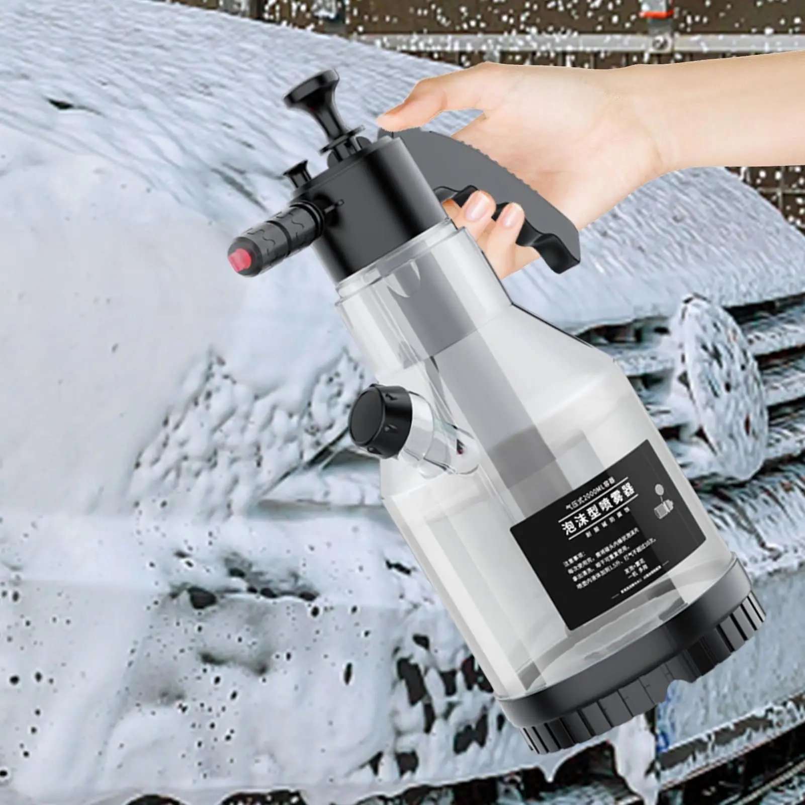 2L Handheld Car Wash Foam Sprayer Car Wash Cannon Garden Hose Compatible Car Detailing Cleaning Snow Foam With Side-Opening Lid