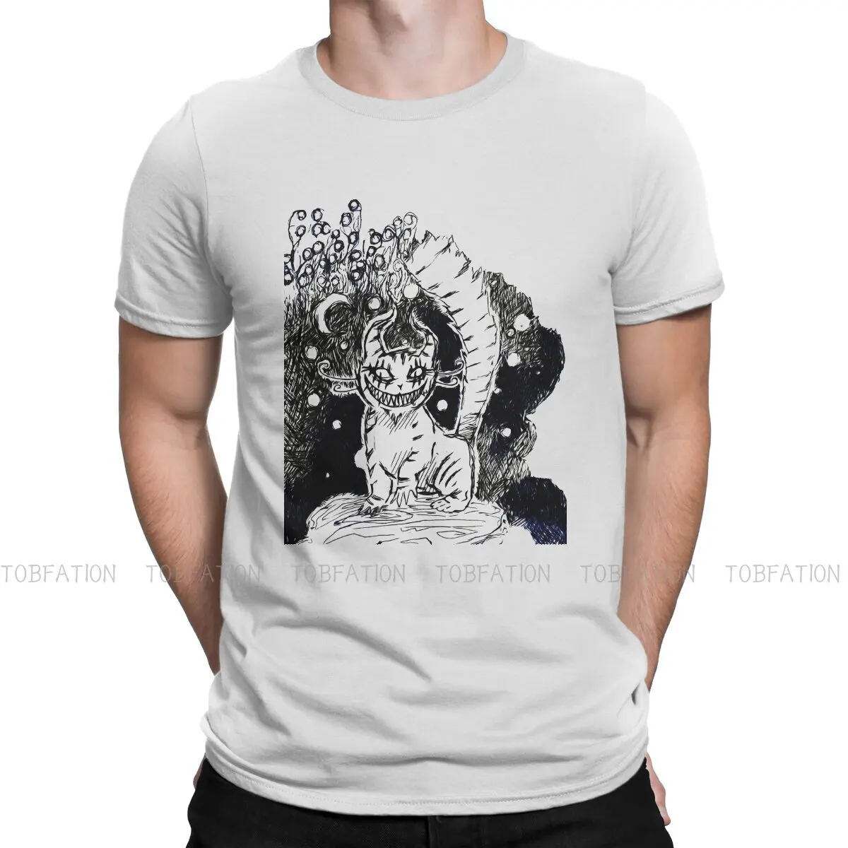

Smiling Cat Moom O Neck TShirt Catzilla Pure Cotton Basic T Shirt Men Tops New Design Big Sale