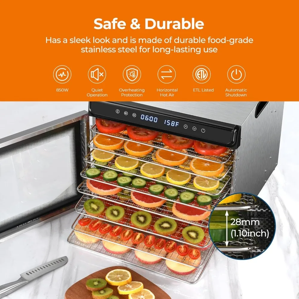 Stainless Steel Food Dehydrator Machine, Food Dryers, 72H Timer and Temperature Control, 850W Dehydrators