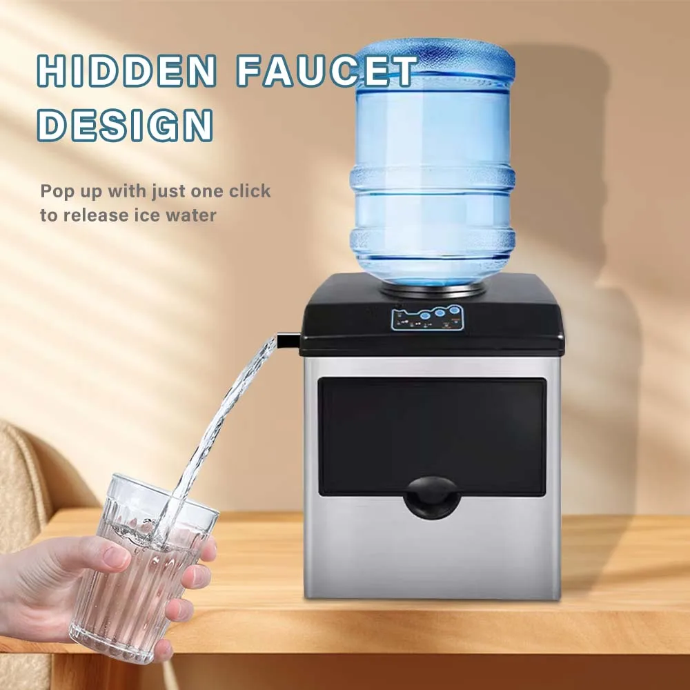 HZB25 Compact Countertop Ice Maker,30kg in 24Hrs,12 Bullet Ice Cubes Lightweight Portable Basket,with Cold Water Valve