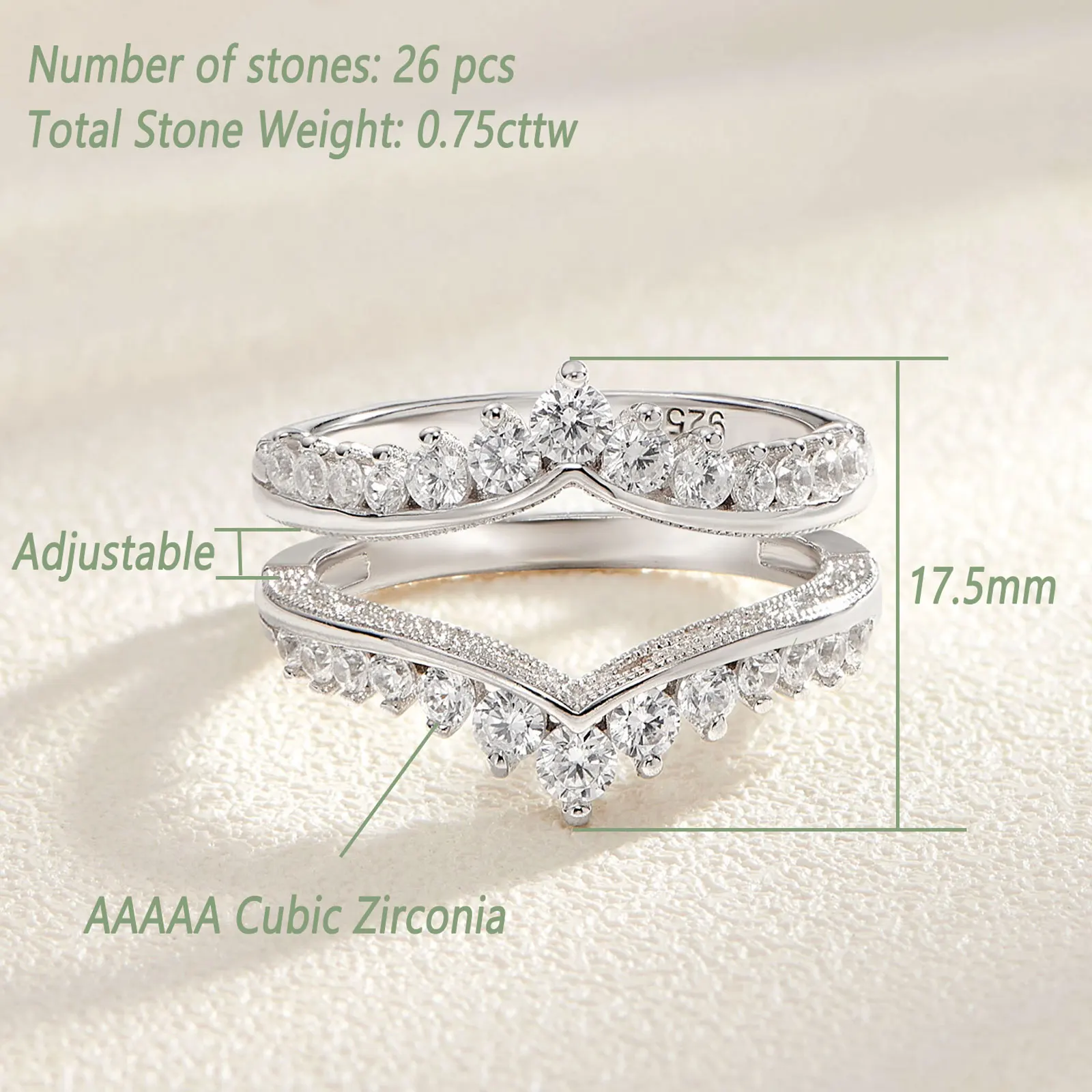 Newshe Genuine 925 Sterling Silver Adjustable Engagement Ring Enhancer  Guard Wedding Band for Women AAAAA Cubic Zirconia Jewelry