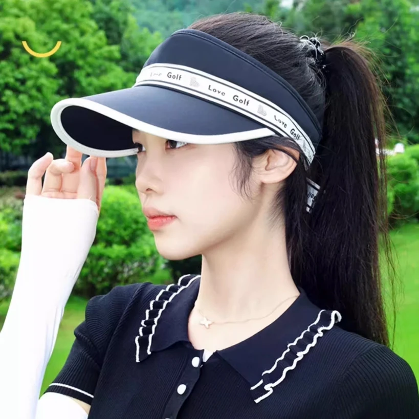 Ladies girls sports golf cap high-end breathable tennis sunscreen hat for women golf empty top sun visor caps with ribbon