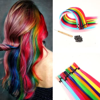 Extension per Capelli Sintetici Colorati I-Tip Arcobaleno, 100 Fili/Confezione, Accessori per Parrucche in Fibra Resistente alle Alte Temperature da Donna