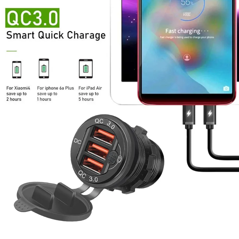 USB    USB QC 3.0  , ġ ġ , 12-24V ڵ  Ʈ ؾ RV, 3 Ʈ, 60W