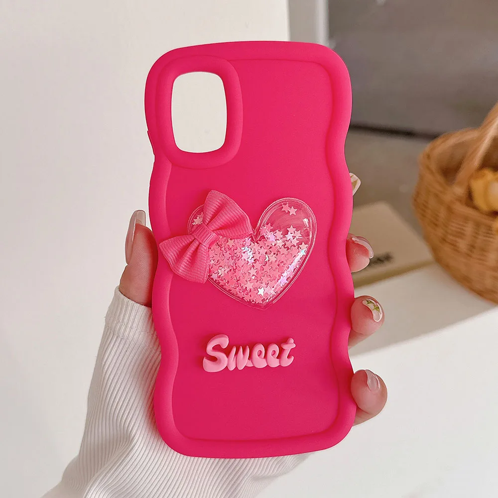 Quicksand Heart Silicone Soft Phone Case - Wave Side Design
