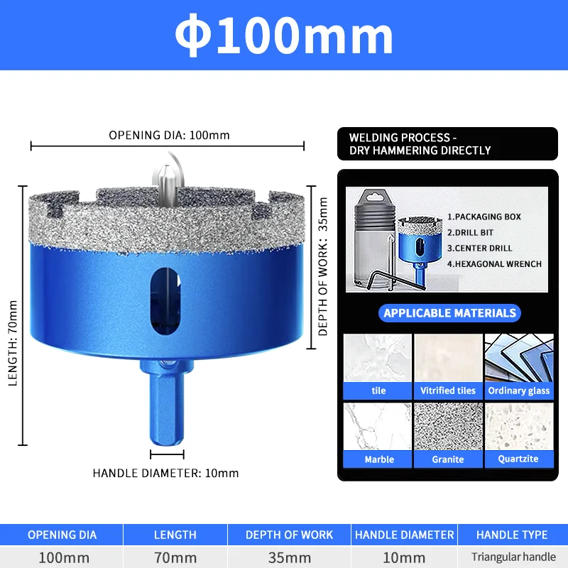 Diamond Coated Hole Saw Set for Glass, Marble, Granite, Stone, and Porcelain