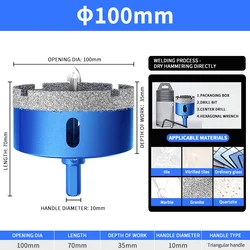 Diamond Coated Hole Saw Set for Glass, Marble, Granite, Stone, and Porcelain (100mm)