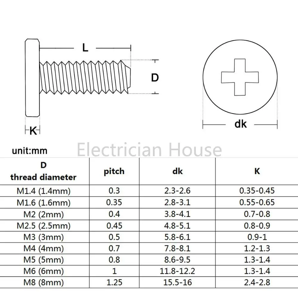 Stainless Steel Screw Cross Phillips CM Ultra Thin Super Low Flat Wafer Head M1.4 M1.6 M2 M2.5 M3 M4 M5 M6 M8 10pcs/lot