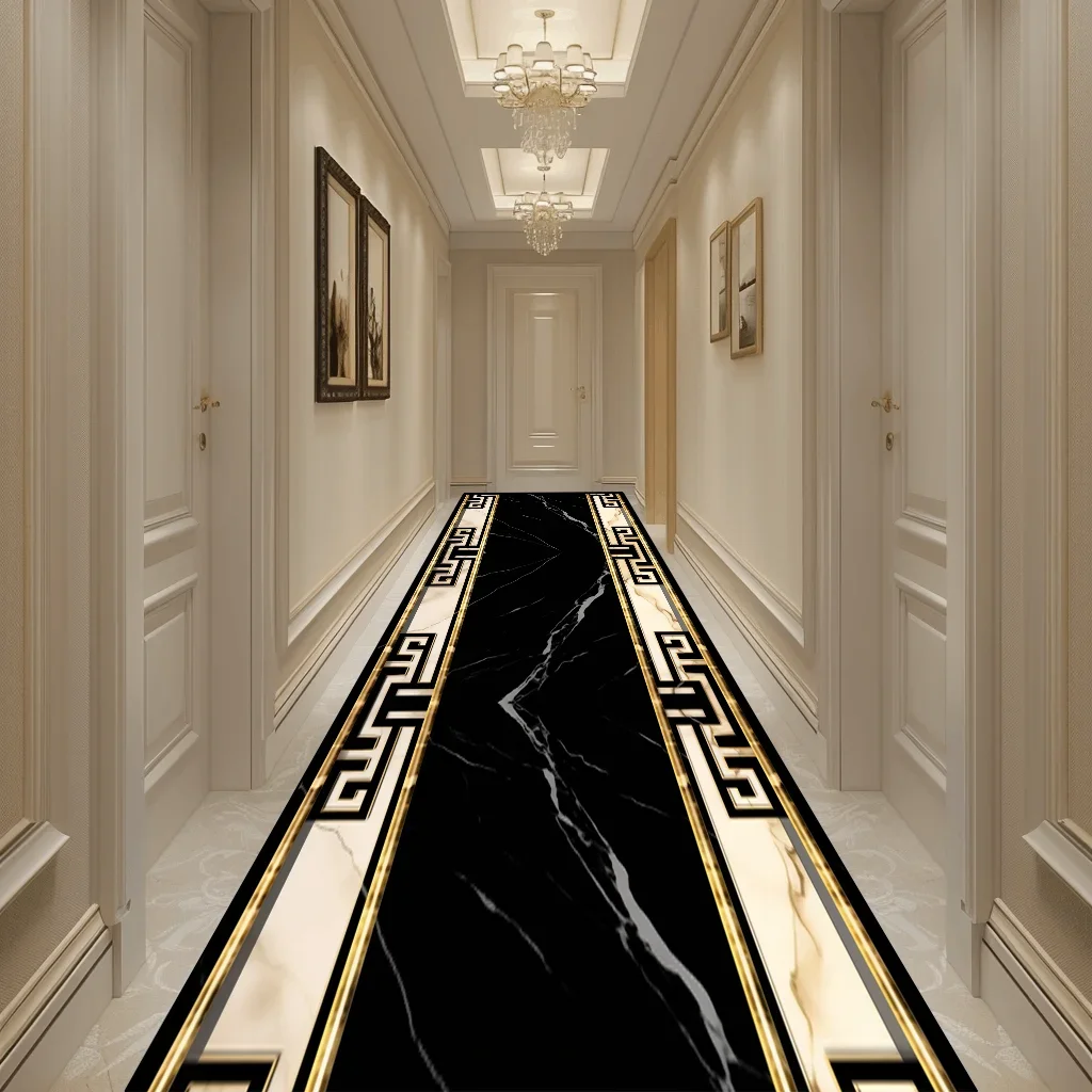 Luxury Golden Corridor Carpet Hotel Hallway Runner Decoration Rugs Living Room Aisle Customizable Non-slip Washable Floor Mat 3