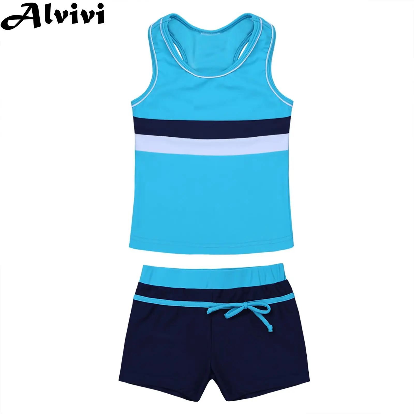 

Kids Two-piece Swimsuit Girls Tankini Swimwear Set Sleeveless Racer Back Tops with Shorts Bathing Suit Beach Surfing Clothing