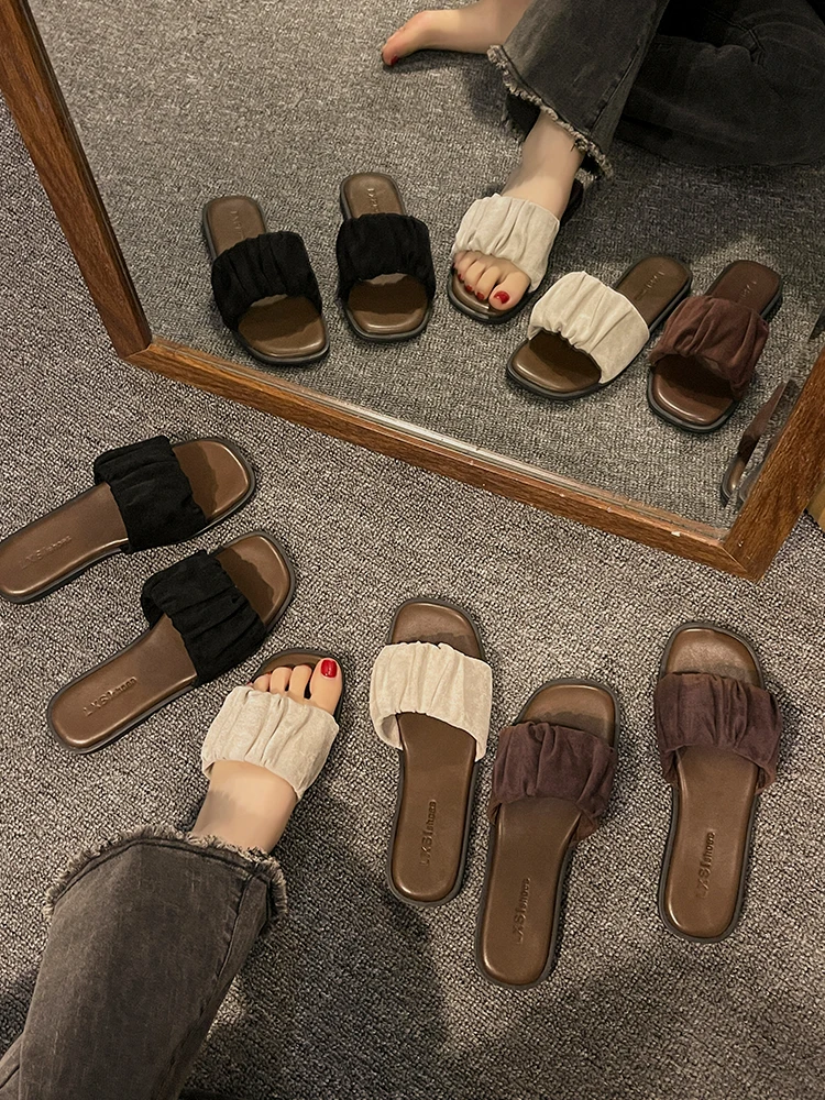 Scarpe Donna 2023 Pantofole Estate Scisto Femminile Spiaggia Sabot Piatto Base Roma Diapositive Pu Tessuto Sconti Scarpe Basse In Gomma Femminile Lad