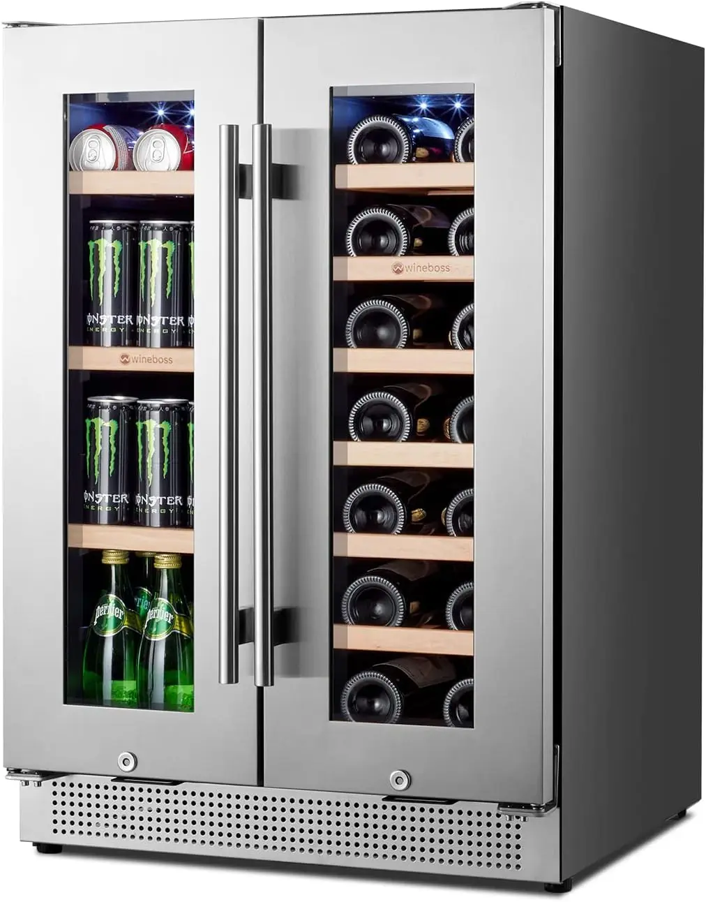 24inch Wine and Beverage Refrigerator, 20 Bottle& 88 Cans Dual Zone Fridge Built-in Under Counter Cooler Freestanding