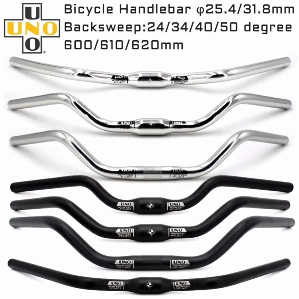 Bicycle handlebar UNO Bicycle Swallow Handlebar M Type Aluminum Alloy 31.8*600/610/620mm Black Silver Retro Comfort City Road Handlebar Bike Parts