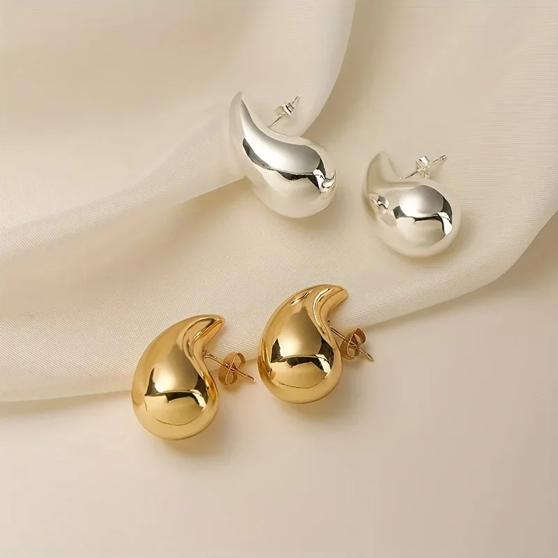 Drop earrings golden earrings dome teardrop earrings exaggerated large water drop metal for women retro gold