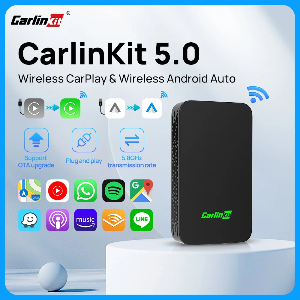 Carlinkit 5.0 Wireless Android Auto Adapter Carplay Ai Box Dongle Plug & Play Usb Cablato A Wireless 5.8Ghz Wifi Supporto Gps Waze