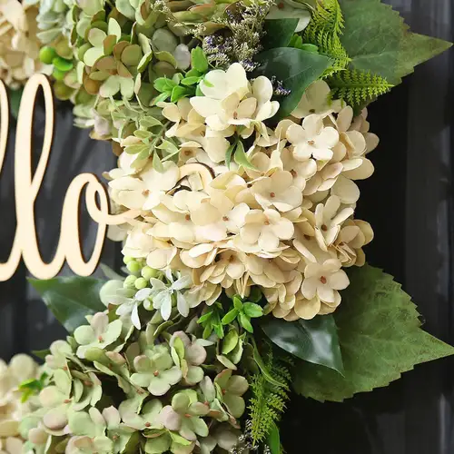 40cm Artificial Hydrangea Wreath Home Garland Front Door Decoration Wall Background Christmas Decor Hello Wreath 2023 New - Image 3