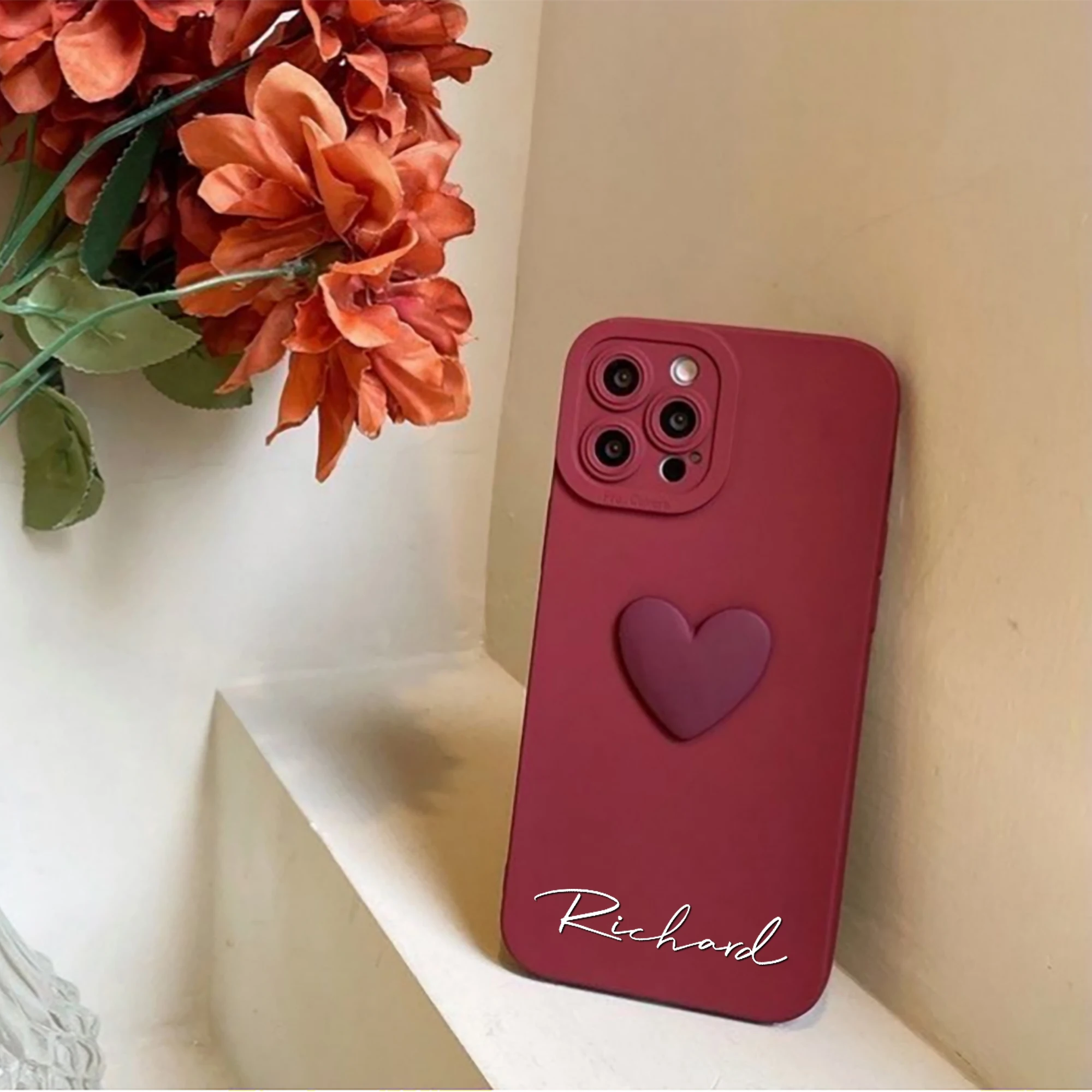 Personalized 3D Stereo Red Heart Customize Name Letters Hot Stamping