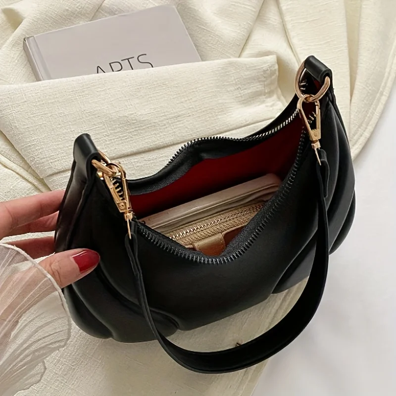 Women's French Handbag Shoulder Bag Textured Crossbody Bag Zipper Closure & Adjustable Strap Versatile for Work, Casual & Travel
