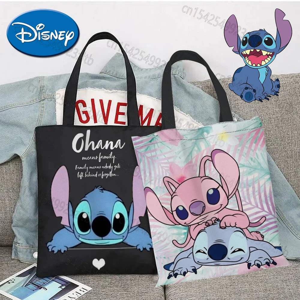 Bolso de lona de Disney Stitch para mujer, bolso de hombro con estampado de dibujos animados de Lilo & Stitch, bolso de mano informal para mujer, bolsas de compras reutilizables