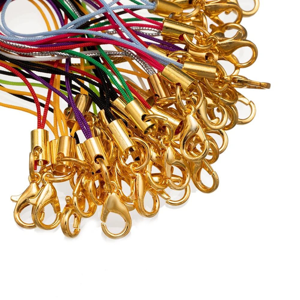 Vibrant Gold/Rhodium Charm Cord with Lobster Clasp for DIY Jewelry and Accessories Crafting - 50pcs