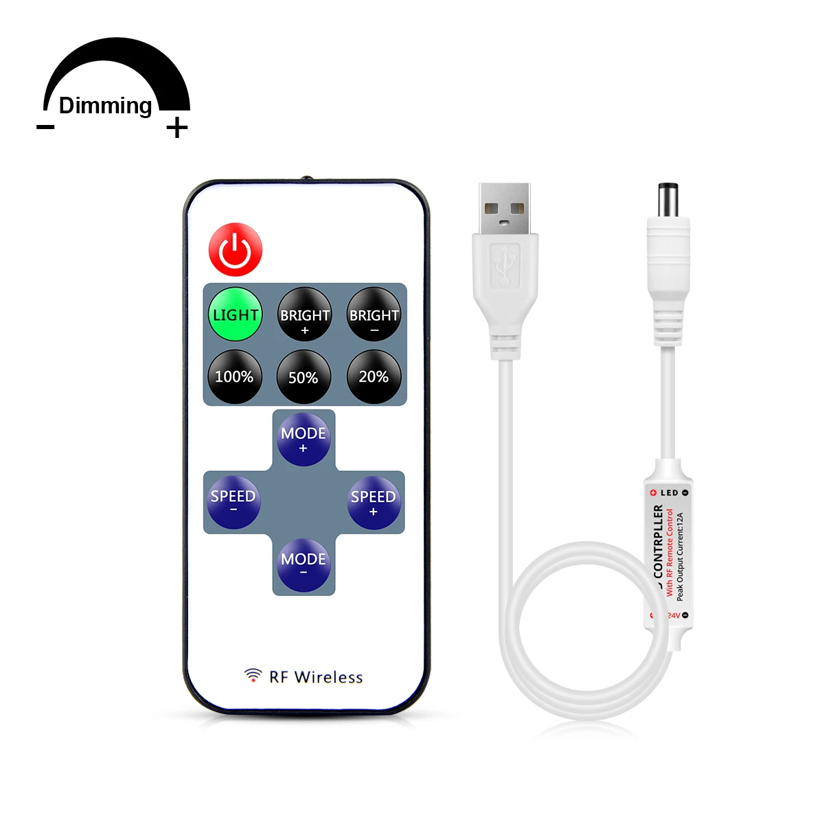 DC5V USB Dimmable LED Controller With RF Dimmer Remote control ON/OFF 5V DC female LED Strip Light
