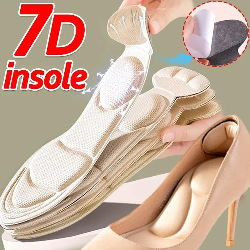 Plantillas de espuma viscoelástica suave 7D con soporte para el arco del zapato, transpirables, antideslizantes, para mujer