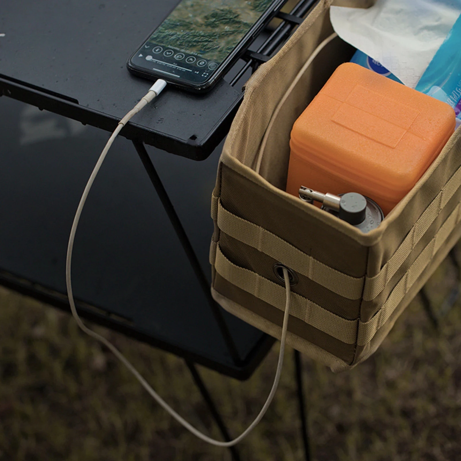 

Foldable Table Side Bag With Side Pockets Outdoor Camping Storage Bag Picnic Table Hanging Bag Tools Organize Extensible Design