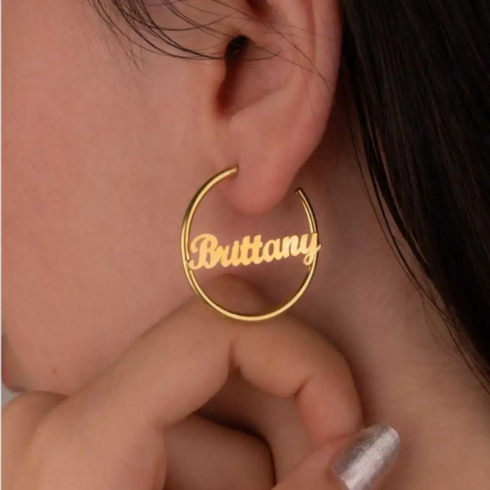 Custom Name Hoop Earrings for Women New Fashion Stainless Steel Designer Earrings Wedding Party Gifts Jewelry Pendientes De Aros