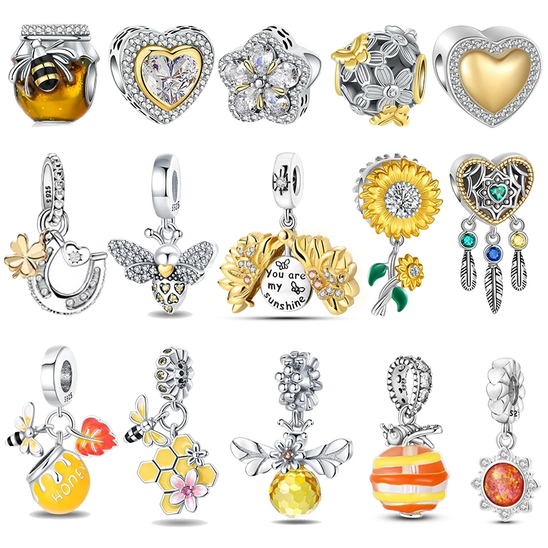 

925 Sterling Silver Fashion Bee Honey Jar Sunflower Autumn Series Charms Beads Fit Pandora Original Bracelets DIY Jewelry Making