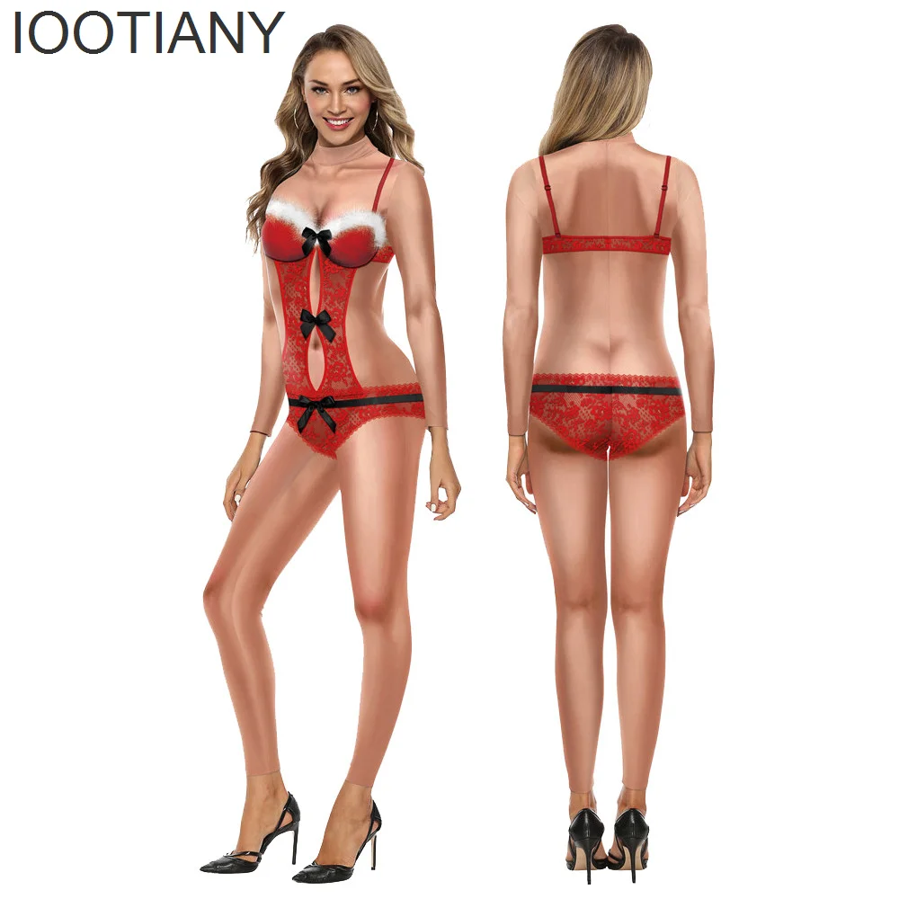 

IOOTIANY Sexy Lace 3D Print Women Jumpsuit Xmas Carnival Fancy Party Cosplay Costume Bodysuit Adults Christmas Onesie Outfits