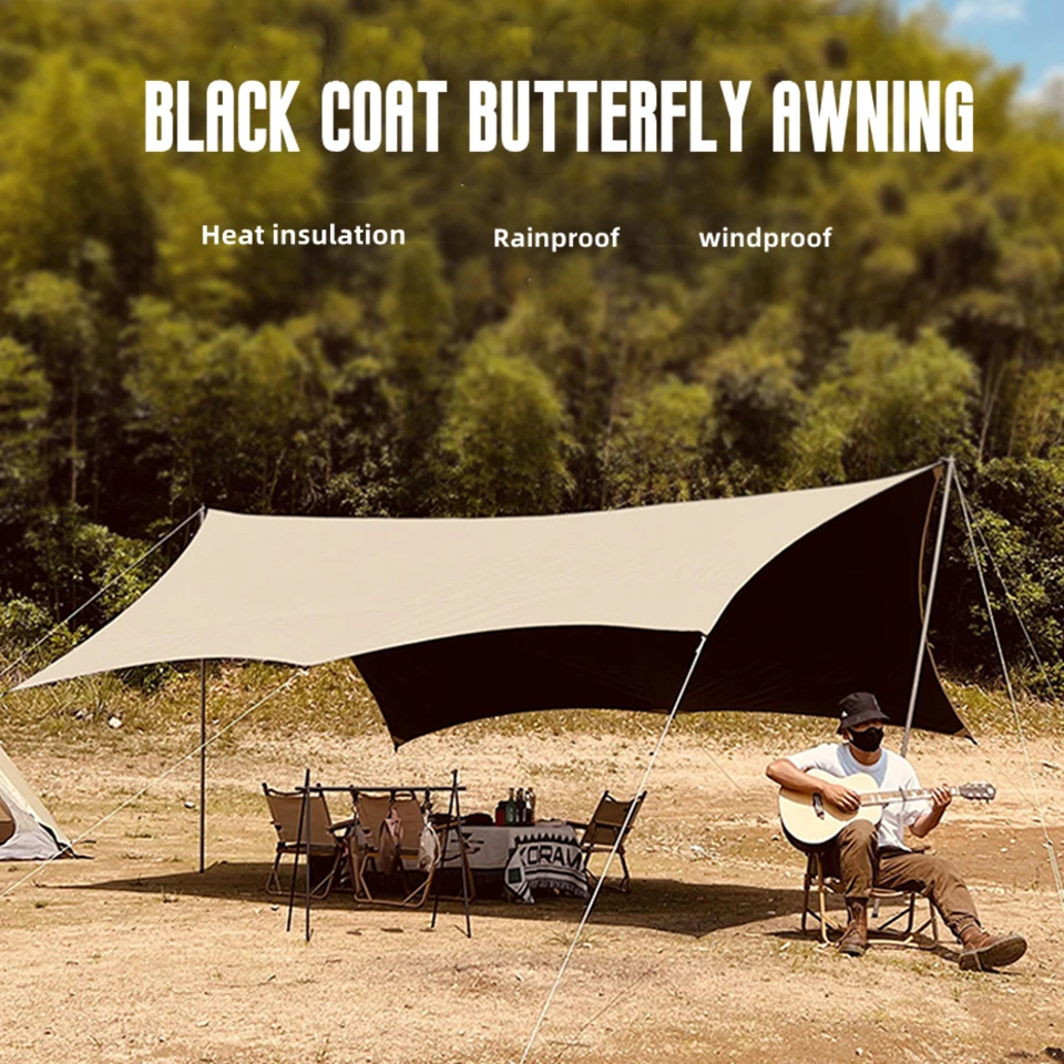 Camping Tarps Large Black Coated Tarp Butterfly Outdoor Shade Sail Ultralight SunShade Tarp
