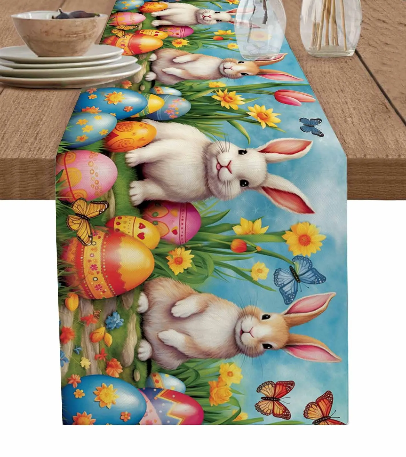 

Пасхальные яйца кролик Акварельные Цветы настольная дорожка Свадебный декор настольная дорожка праздничный обеденный стол Декор льняная скатерть