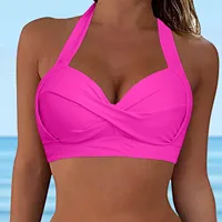 Women Lace Up Swimwear Tops Full Coverage Bikini Push Up Swim Crop Top Tie Back Beach Swimsuit Gathering Bras For Hot Spring