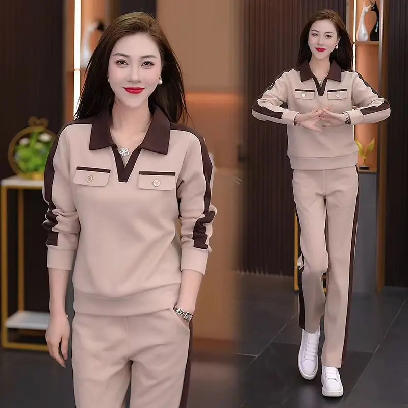 Casual Sportswear Set for Women in Plus Size Slimming and Stylish New Style for Reducing Age Fashionable Long Sleeved 5