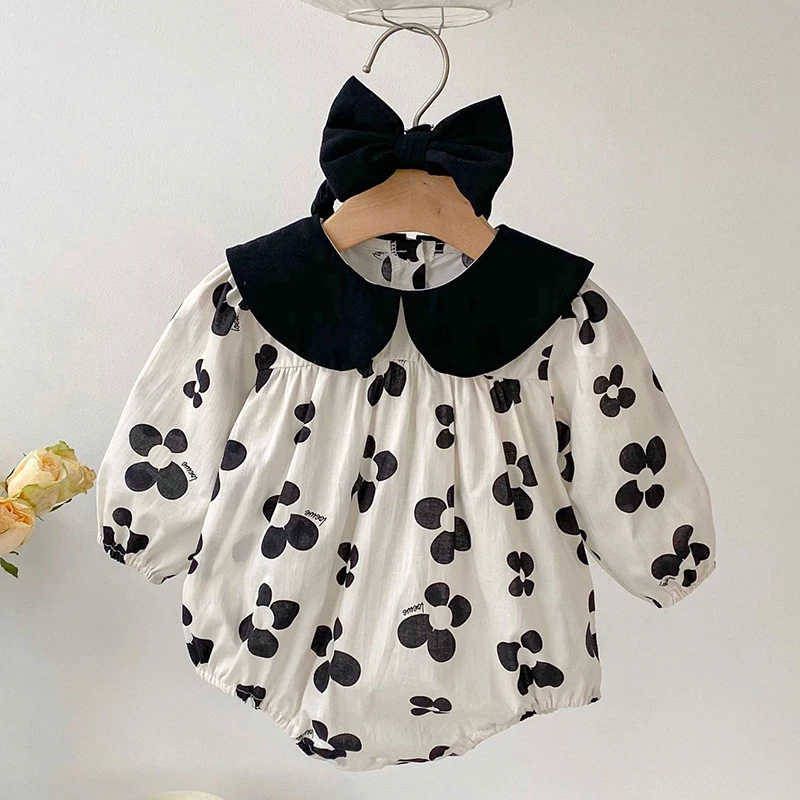 

Spring Autumn Children Clothes Newborn Baby Girls Bodysuits+Hair band Cotton Long Sleeve Printing Infant Baby Girls Jumpsuit