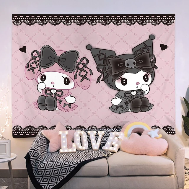 Tapisserie à personnages multiples Sanrio – Décoration vive et animée, tissu de fond pour salon et chambre à coucher, sans lumières 4